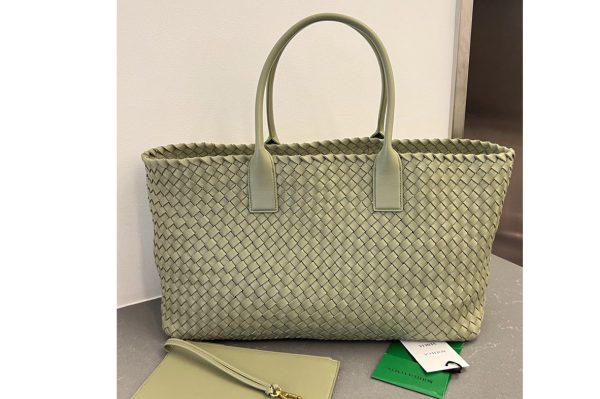 Replica Bottega Veneta 608811 Large Cabat tote bag in Green intrecciato leather