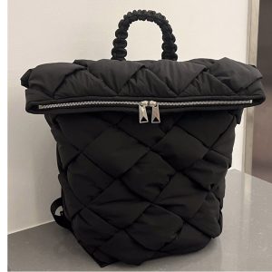 Replica Bottega Veneta 690891 Padded intreccio nylon backpack in Black Nylon