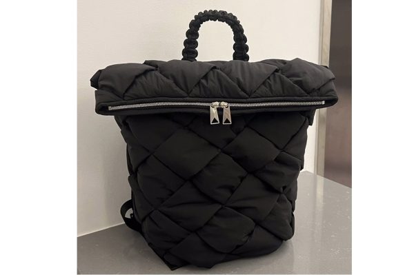 Replica Bottega Veneta 690891 Padded intreccio nylon backpack in Black Nylon