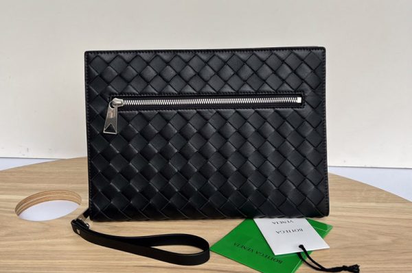 Replica Bottega Veneta 693675 Small intrecciato leather document case in Black intrecciato