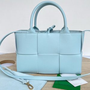 Replica Bottega Veneta 709337 Mini Arco Tote Bag in Pale Blue intreccio grained leather