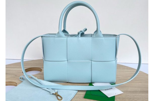 Replica Bottega Veneta 709337 Mini Arco Tote Bag in Pale Blue intreccio grained leather