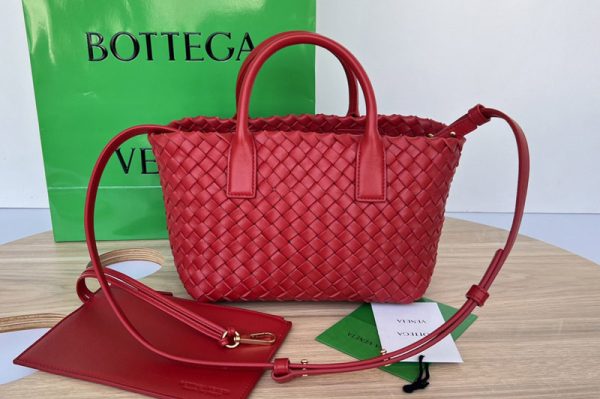 Replica Bottega Veneta 709464 Mini Cabat tote bag in Red intreccio leather