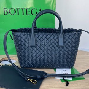 Replica Bottega Veneta 709464 Mini Cabat tote bag in Black intreccio leather