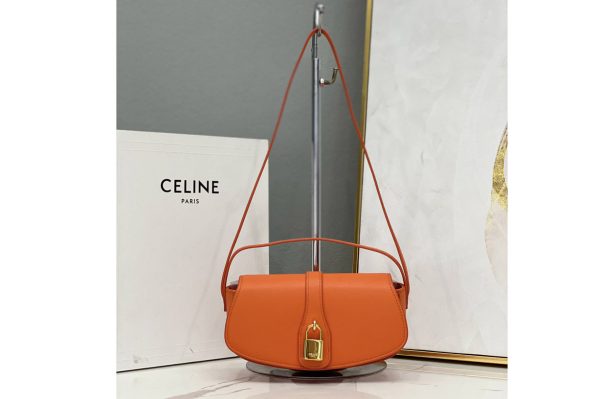 Replica Celine 10I592 CLUTCH ON STRAP TABOU bag IN Orange CALFSKIN Leather