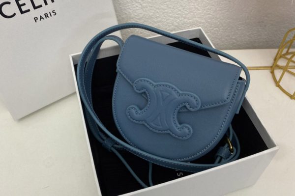 Replica Celine 10J303 MINI BESACE CUIR TRIOMPHE IN Blue SMOOTH CALFSKIN