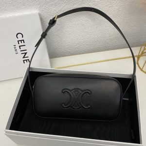 Replica Celine 10J582 MINI CAMERA SHOULDER BAG CUIR TRIOMPHE IN Black CALFSKIN Leather