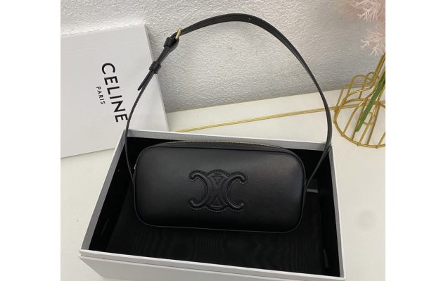 Replica Celine 10J582 MINI CAMERA SHOULDER BAG CUIR TRIOMPHE IN Black CALFSKIN Leather