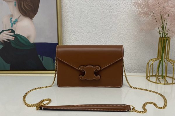 Replica Celine 10J733 WALLET ON CHAIN TRIOMPHE IN TAN SHINY CALFSKIN