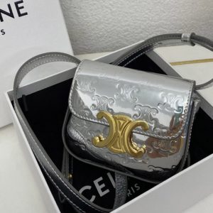 Replica Celine 10I512 MINI TRIOMPHE bag IN Silver CALFSKIN Leather