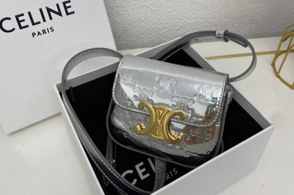 Replica Celine 10I512 MINI TRIOMPHE bag IN Silver CALFSKIN Leather