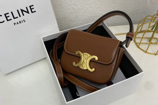 Replica Celine 10I512 MINI TRIOMPHE bag IN Brown CALFSKIN Leather