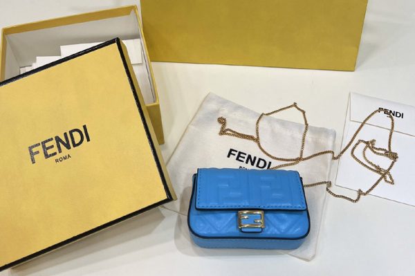 Replica Fendi 7AR844 Nano Baguette Charm in Blue nappa leather