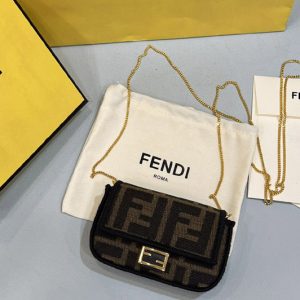 Replica Fendi 7AR844 Nano Baguette Charm in Brown fabric charm