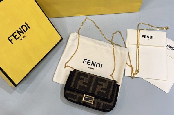 Replica Fendi 7AR844 Nano Baguette Charm in Brown fabric charm