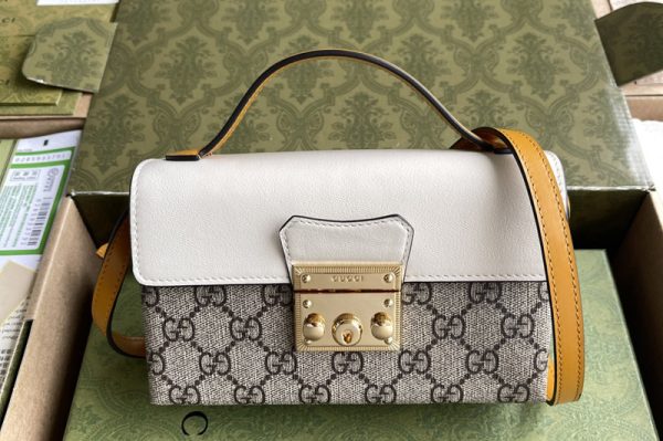 Replica Gucci 652683 Padlock mini bag in Beige and ebony GG Supreme canvas