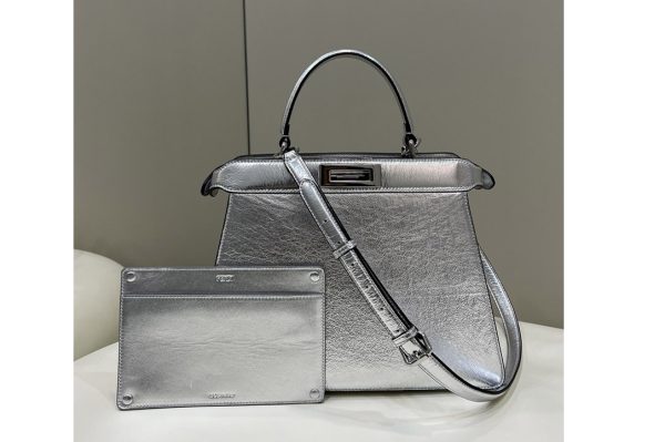 Replica Fendi 8BN321 Peekaboo ISeeU Medium Bag in Silver leather