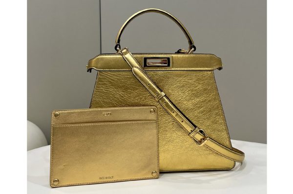 Replica Fendi 8BN321 Peekaboo ISeeU Medium Bag in Gold leather