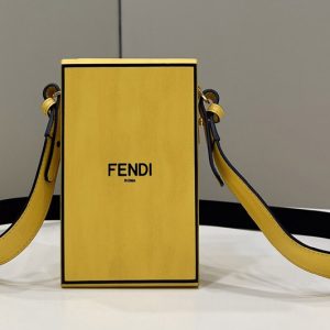 Replica Fendi 7VA519 Fendi Box Shoulder Bag in Yellow Leather