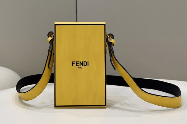 Replica Fendi 7VA519 Fendi Box Shoulder Bag in Yellow Leather