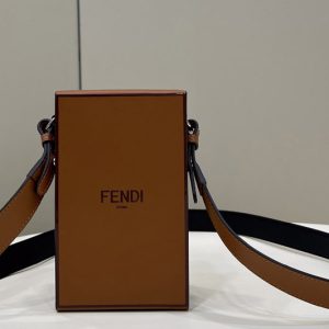 Replica Fendi 7VA519 Fendi Box Shoulder Bag in Brown Leather