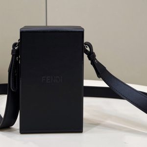 Replica Fendi 7VA519 Fendi Box Shoulder Bag in Black Leather