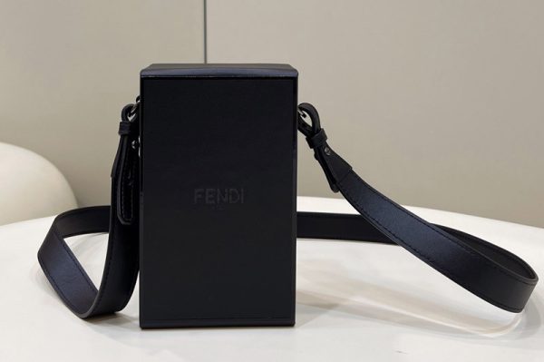 Replica Fendi 7VA519 Fendi Box Shoulder Bag in Black Leather