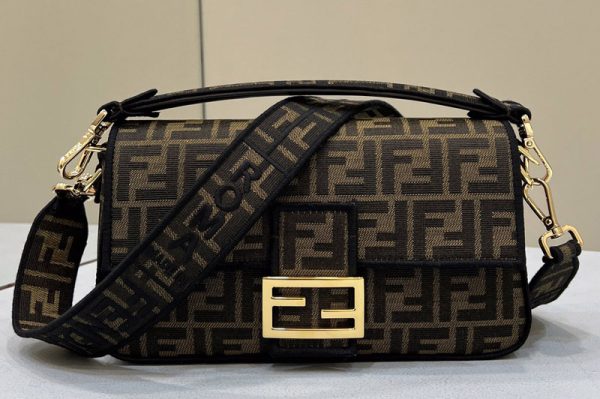 Replica Fendi 8BH600 medium Baguette bag in Brown fabric With Black