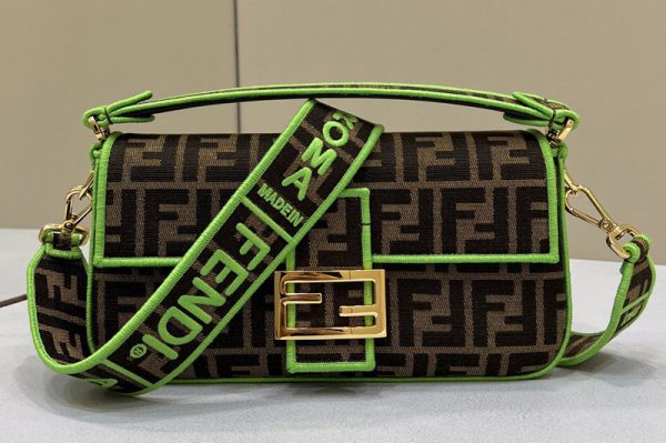 Replica Fendi 8BH600 medium Baguette bag in Brown fabric With Green