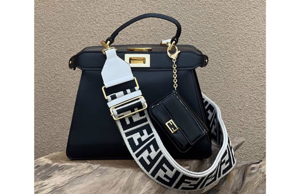 Replica Fendi 8BN327 Peekaboo Iseeu Small Bag in Black leather