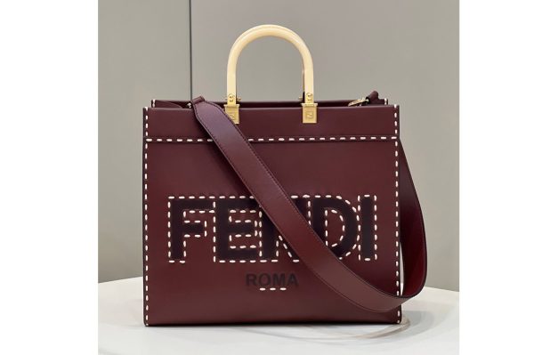 Replica Fendi 8BH386 Sunshine Medium Shopper Tote bag in Bordeaux leather