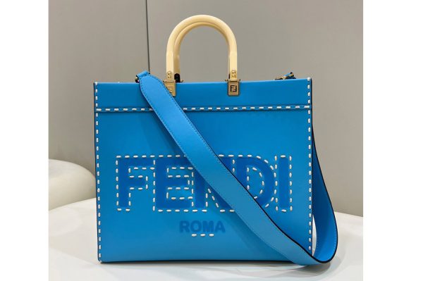 Replica Fendi 8BH386 Sunshine Medium Shopper Tote bag in Blue leather