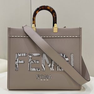 Replica Fendi 8BH386 Fendi Sunshine Medium shopper Bag in Gray leather and elaphe