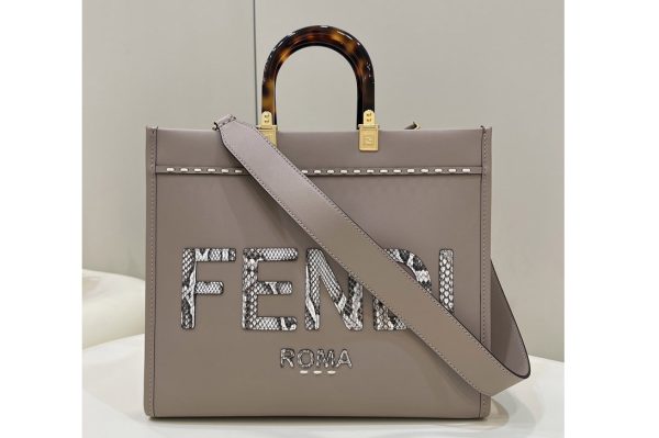 Replica Fendi 8BH386 Fendi Sunshine Medium shopper Bag in Gray leather and elaphe