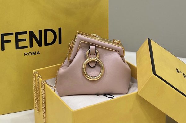 Replica Fendi 7AS051 Nano Fendi First Charm Bag in Pink nappa leather