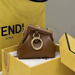 Replica Fendi 7AS051 Nano Fendi First Charm Bag,Brown nappa leather,Replica Fendi Bag,Fake Fendi Handbag,Luxury Fendi Purse,Women Bag,Ladies Bag