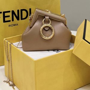 Replica Fendi 7AS051 Nano Fendi First Charm Bag in Beige nappa leather