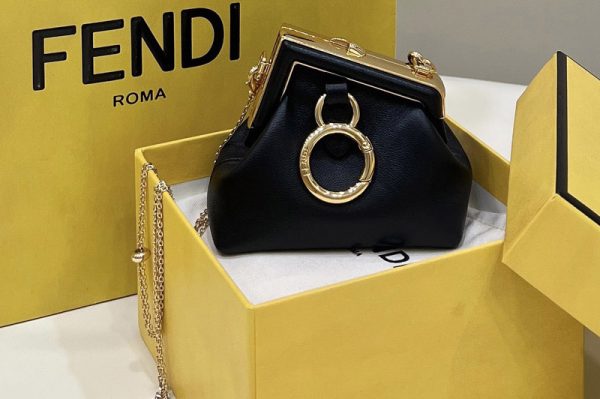 Replica Fendi 7AS051 Nano Fendi First Charm Bag in Black nappa leather