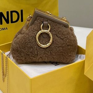 Replica Fendi 7AS051 Nano Fendi First Charm Bag in Khaki sheepskin