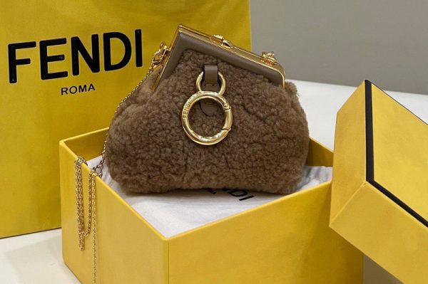 Replica Fendi 7AS051 Nano Fendi First Charm Bag in Khaki sheepskin