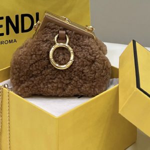 Replica Fendi 7AS051 Nano Fendi First Charm Bag in Beige sheepskin