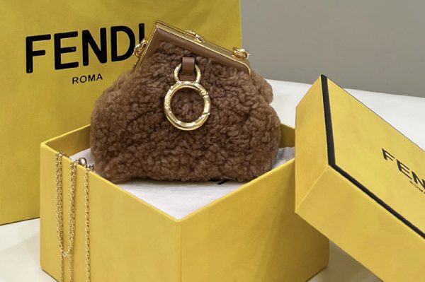 Replica Fendi 7AS051 Nano Fendi First Charm Bag in Beige sheepskin