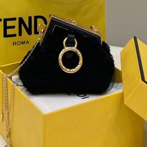 Replica Fendi 7AS051 Nano Fendi First Charm Bag in Black sheepskin