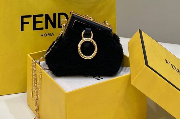 Replica Fendi 7AS051 Nano Fendi First Charm Bag in Black sheepskin