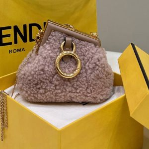 Replica Fendi 7AS051 Nano Fendi First Charm Bag in Pink sheepskin