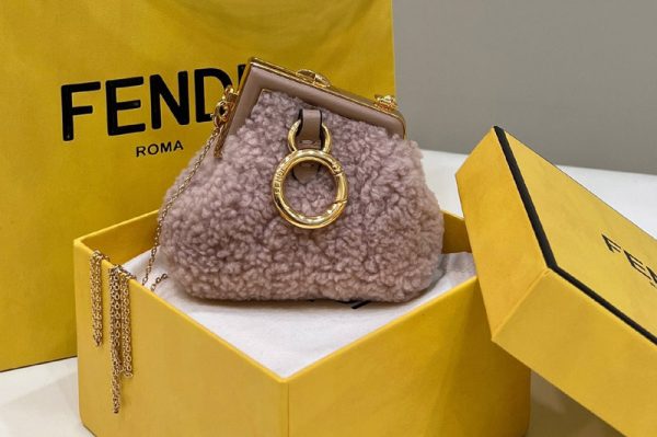 Replica Fendi 7AS051 Nano Fendi First Charm Bag in Pink sheepskin