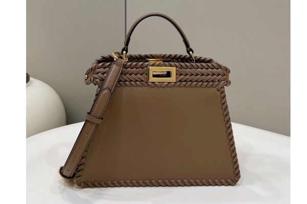 Replica Fendi 8BN327 Peekaboo Iseeu Small Bag in Khaki Leather