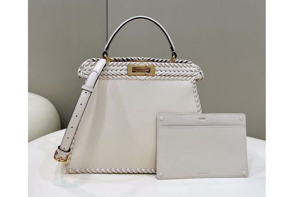 Replica Fendi 8BN321 Peekaboo Iseeu Medium Bag in White Leather