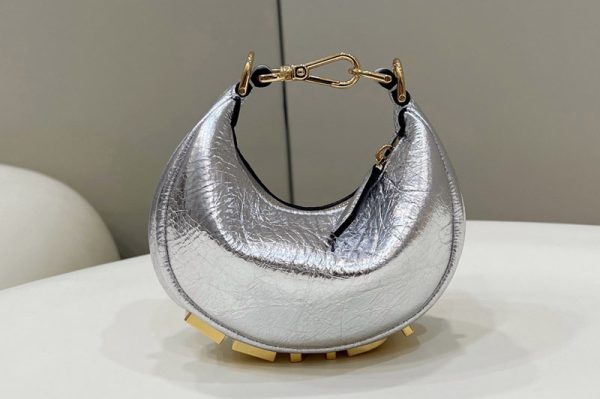 Replica Fendi 7AS089 Nano Fendigraphy Mini hobo bag in Silver leather charm