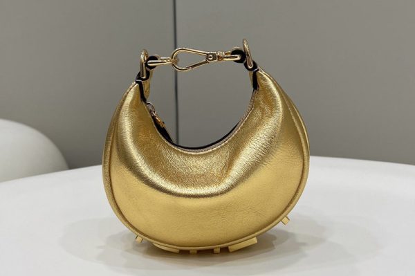 Replica Fendi 7AS089 Nano Fendigraphy Mini hobo bag in Gold leather charm